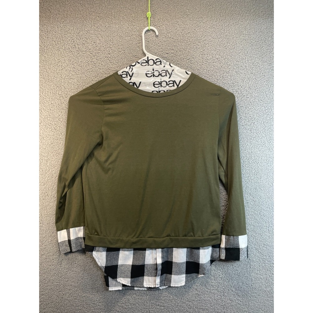 Womens Green‎ Pullover Mock Black and White Plaid Hem Size 2XL